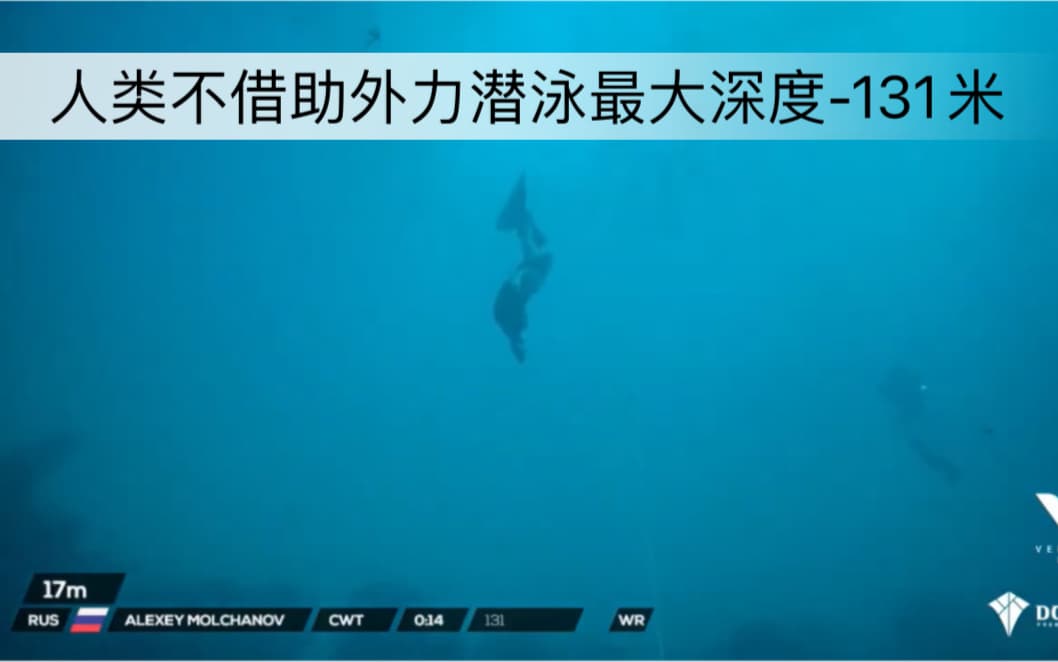 自由潜水训练视频解析：人类潜泳最大深度，不依靠外力，Alexey Molchanov2021巴哈马蓝洞深度赛自由潜水单蹼-131米cmas自由潜世界纪录